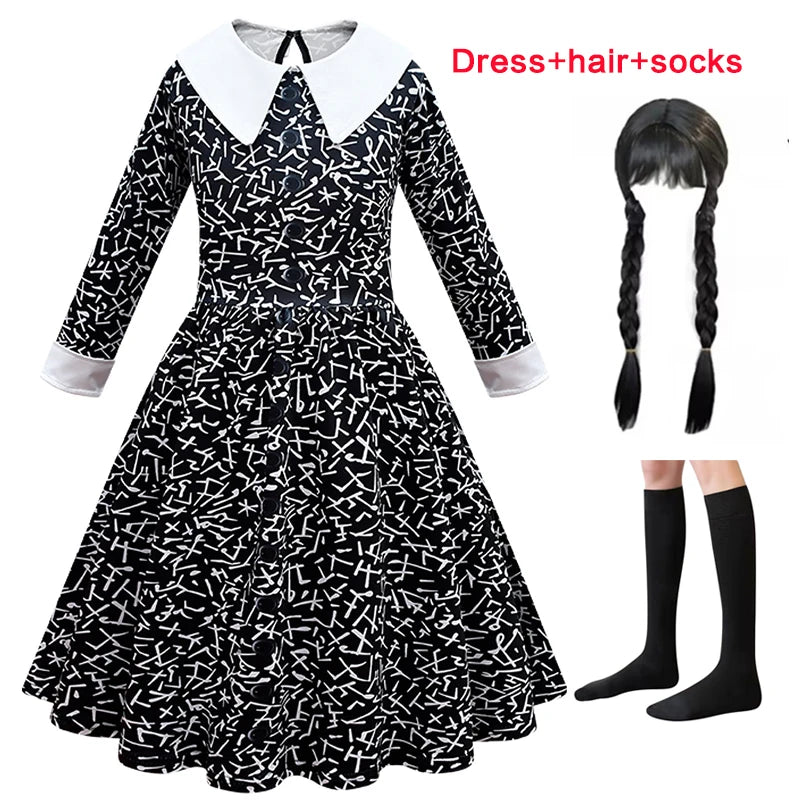 KLFLGD Black Lace Halloween Dress Up Girl's Birthday Party Performance Dress New Girl Role Playing Dress 4-12 Years Old