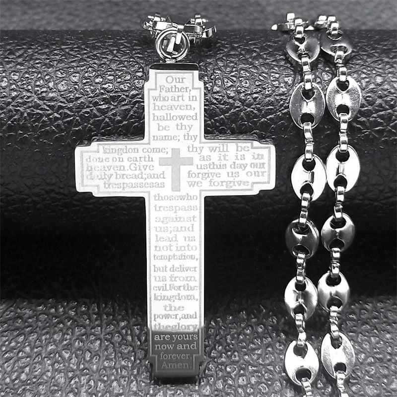 Jesus Cross Crucifix Pendant Necklace for Men Stainless Steel Gold Color Christian Coffee Bean Chain Jewelry croix chrétienne