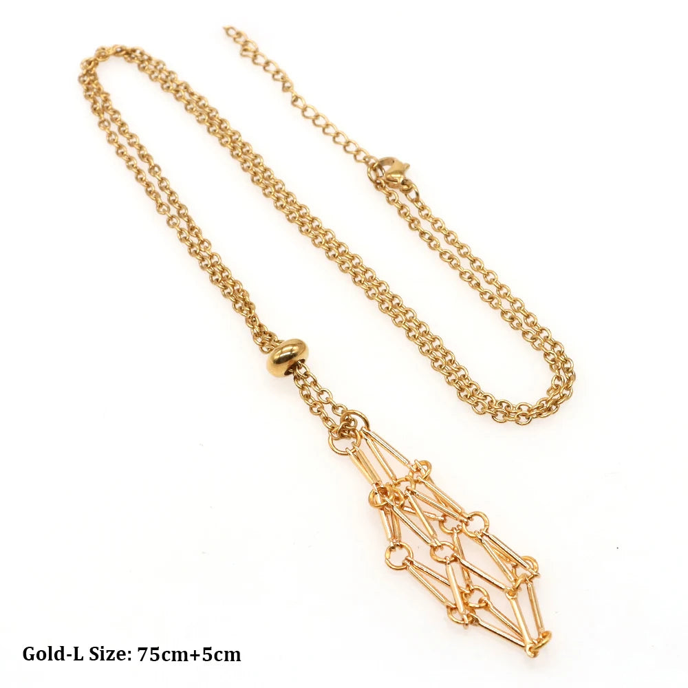 Adjustable Necklace Empty Stone Holder Wax Rope Copper Cage Metal Copper Chain Pendant Net Bag Crystal Gems  Jewelry Accessories