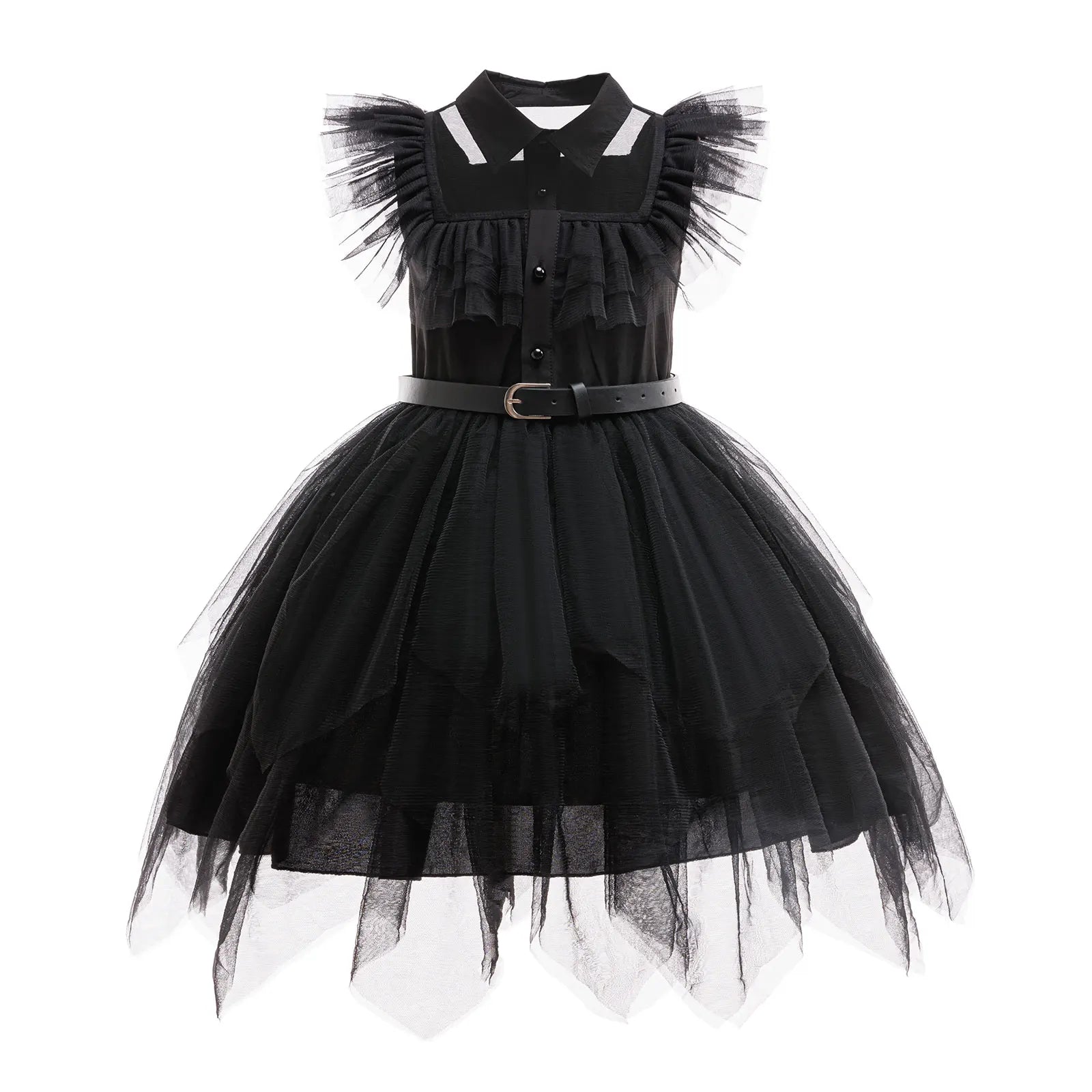 2025 Movie Weirdo Wensday Role Play Costume with Belt Wed. Season 2 Girl Prom Gown Soft Frock Gothic Black Adams Halloween Dress