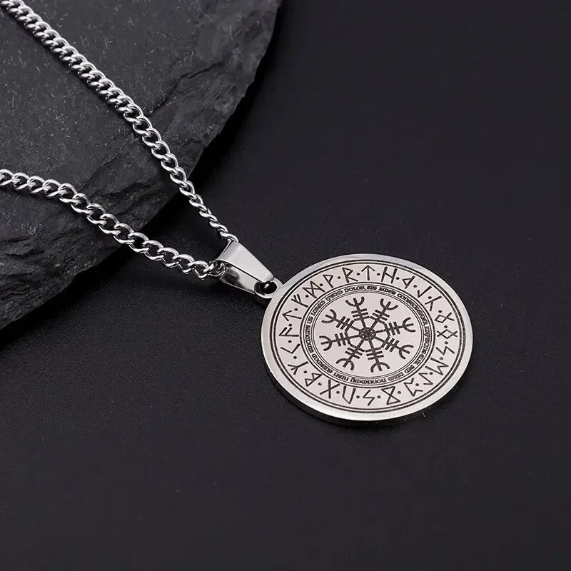 Gold Color Cross Compass Polaris Pendant Round Coin Necklace Men and Women Charm Hip Hop Rock Casual Party Jewelry Gift