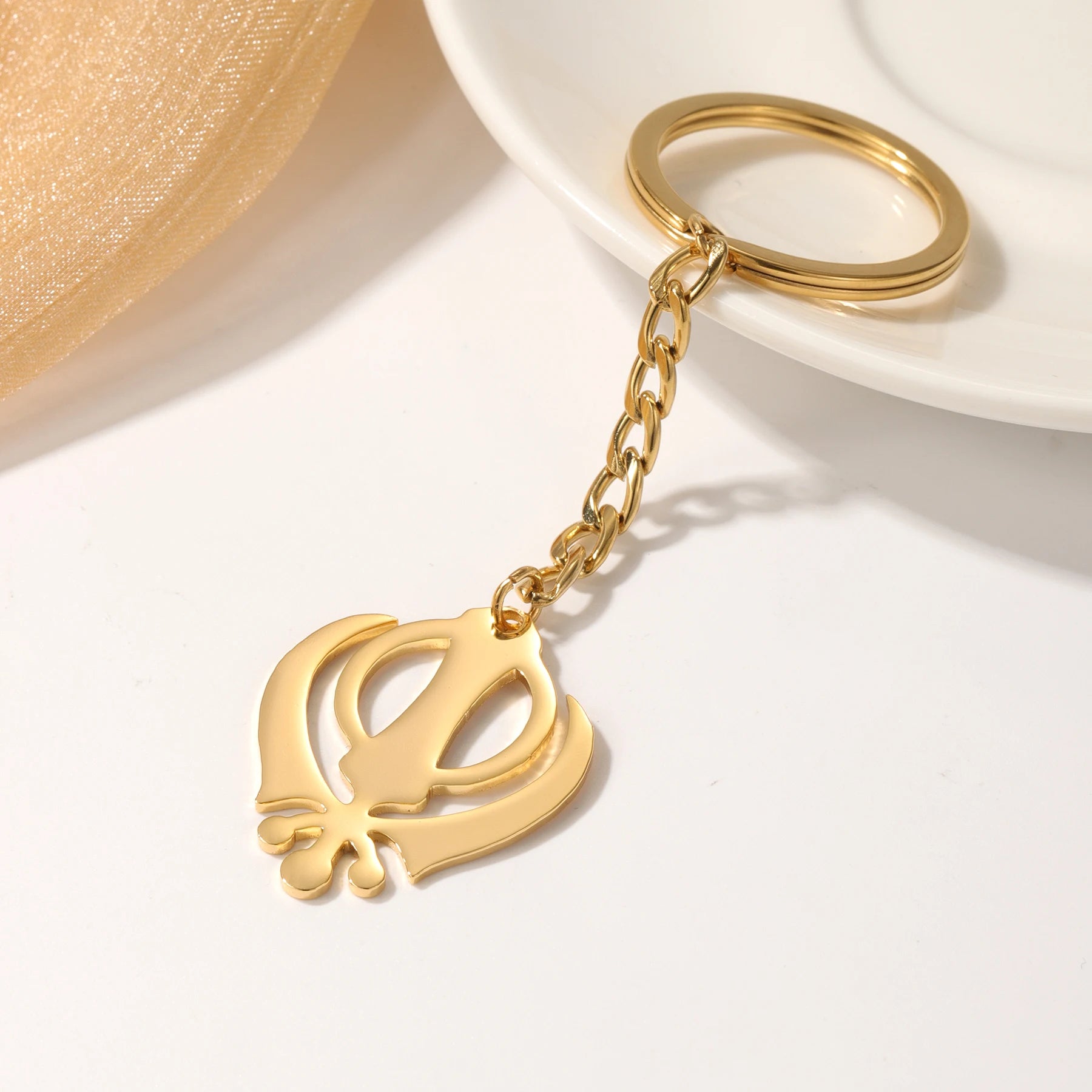 Punjabi Sikh Gold Keychain Pendant Gift 18K Stainless Steel Believer Faith Master Unique Symbol Religious Jewelry Souvenir Gift