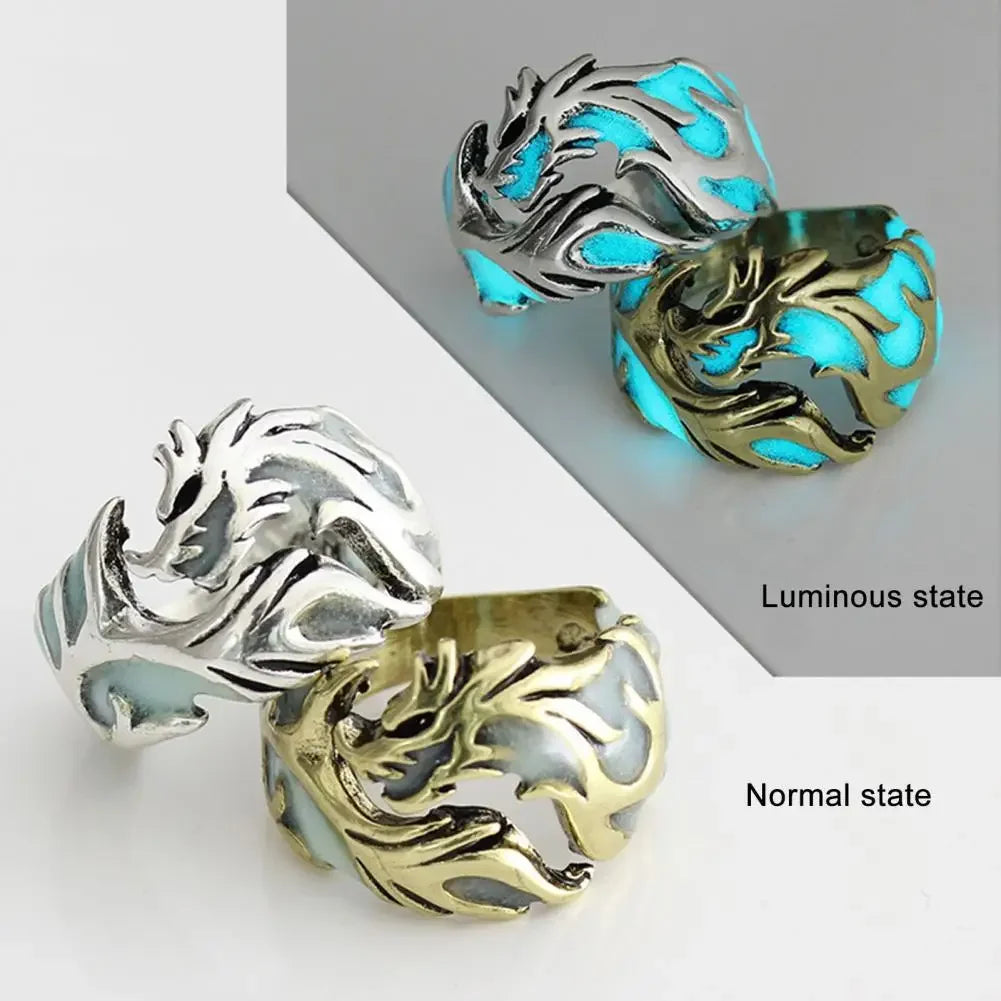 Luminous Dragon Rings Gothic Adjustable Men Stainless Steel Rings Unique Jewellery Vintage Halloween Gifts for Friends Anillos