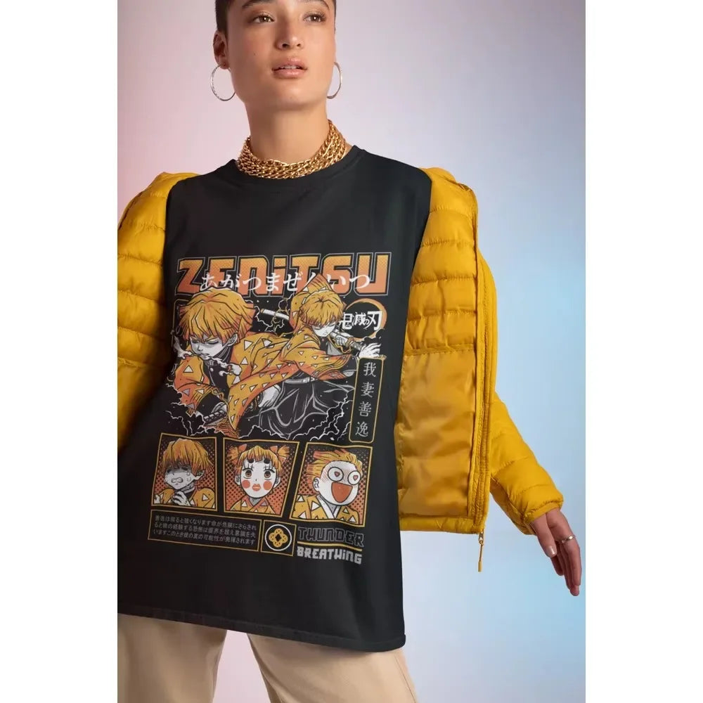 Agatsuma Zenitsu T-Shirt Demon Slayer Kimetsu No Yaiba Movie Halloween Shirt Women Clothing  Shirts for Women  Gothic Vintage