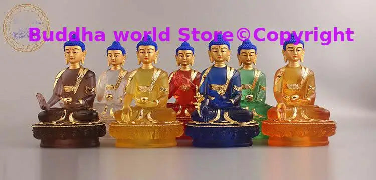 7PCS Southeast Asia home Store SAFE GOOD LUCK Talisman Amitabha Sakyamuni Phra Sompo Gods Seven Buddha of pharmacist statue