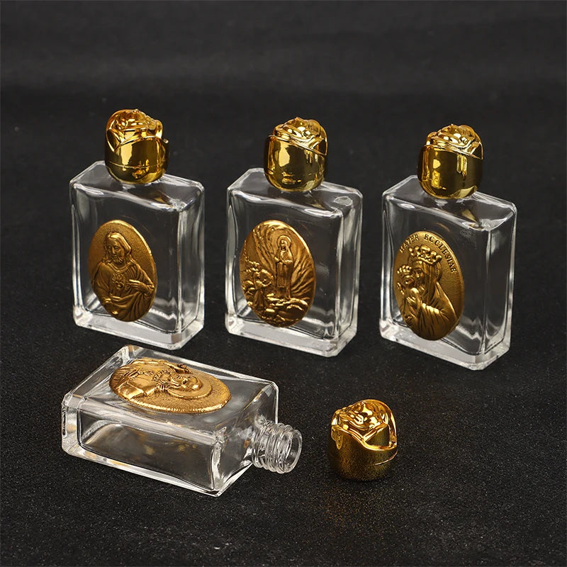 11 Types Of Glass Holy Water Jesus Bottle Religious Cross Bottle Christian Virgin Sculpture Bottle Refillable Holy Water Bottle