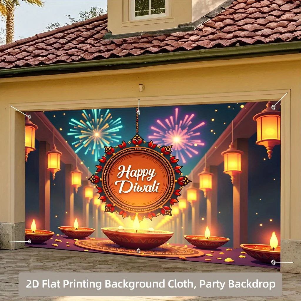 1PC2D Festival Indian Diwali celebration garage backdrop, suitable for home, outdoor, garden, no electricity required - wsj