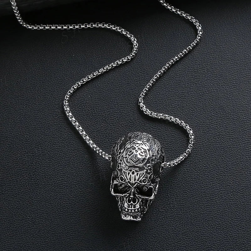 Gothic Pattern Skull Ghost Head Pendant Necklace Men's Punk Trend Alternative Halloween Jewelry
