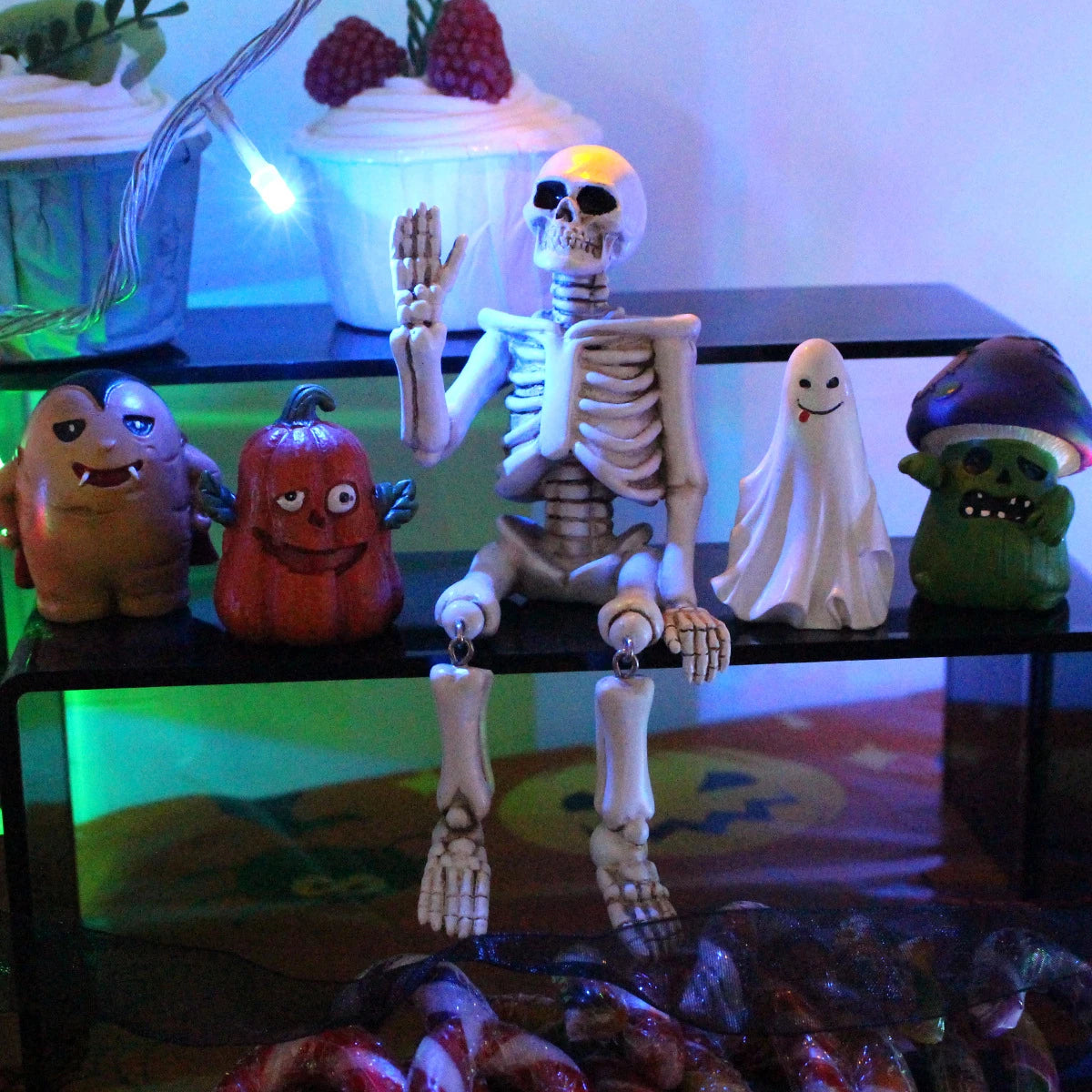 Halloween decorations, waving hands, skull ornaments, resin crafts, ghost festival horror atmosphere, landscaping props