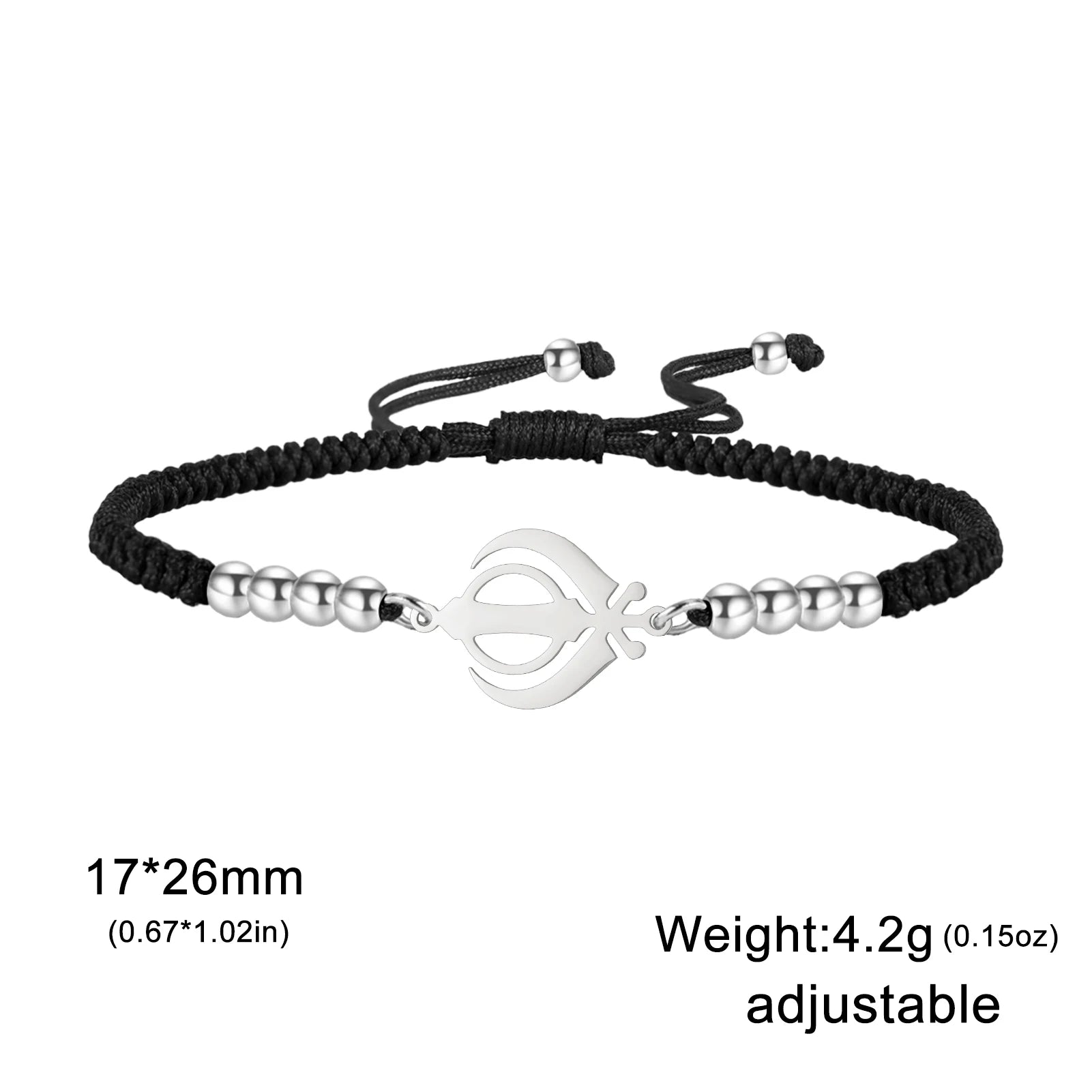 LIKGREAT Sikhism Adjustable Rope Bracelets for Women Men Stainless Steel Sikh Khanda Indian Pakistan Punjab Religious Jewelry