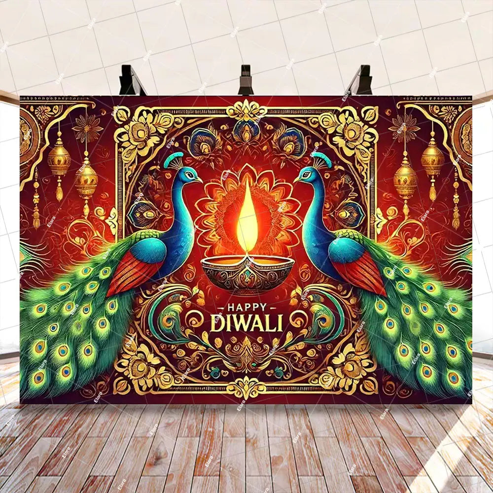 Diwali Decorations Indian Diwali Festival Deepavali Peacock Candle Wedding Birthday Party Supplies Backdrop Banner Photo Studio