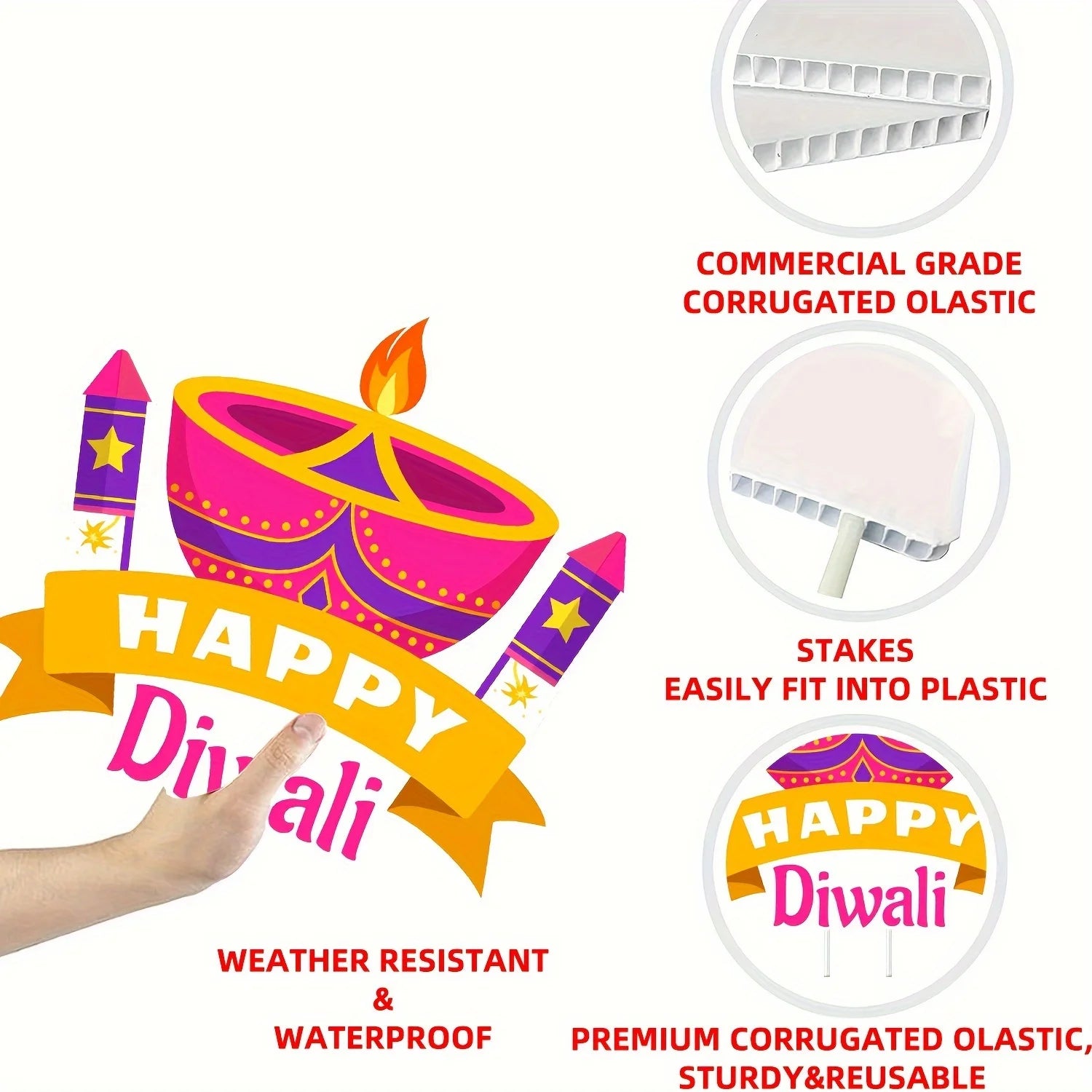 Happy Diwali Yard Sign Outdoor Colorful Yard Lawn Diwali Yard Decorations with Plastic Rods for Yard Diwali Party Outdoor Indian