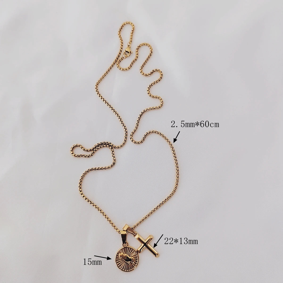 Cross Pendant Geometric Necklace Electroplated 18K Gold Stainless Steel Oval Square Necklace