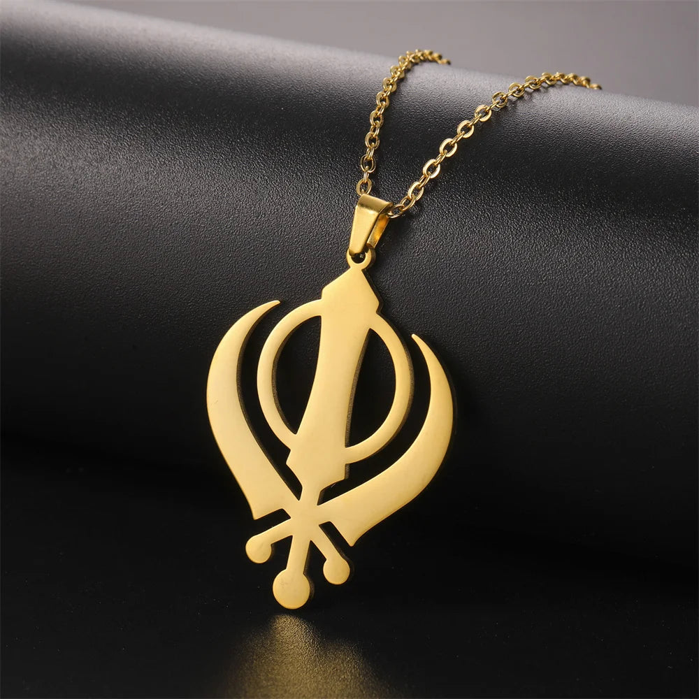 EUEAVAN Classic Sikhism Symbol Necklace for Women Men Stainless Steel Sikh Khanda Necklaces Religious Protection Amulet Jewelry
