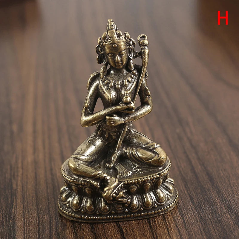 Retro Brass Chinese Tibetan Green Tara Buddha Statue Antique Copper Buddha Statue Home Living Room Office Decoration Figurines