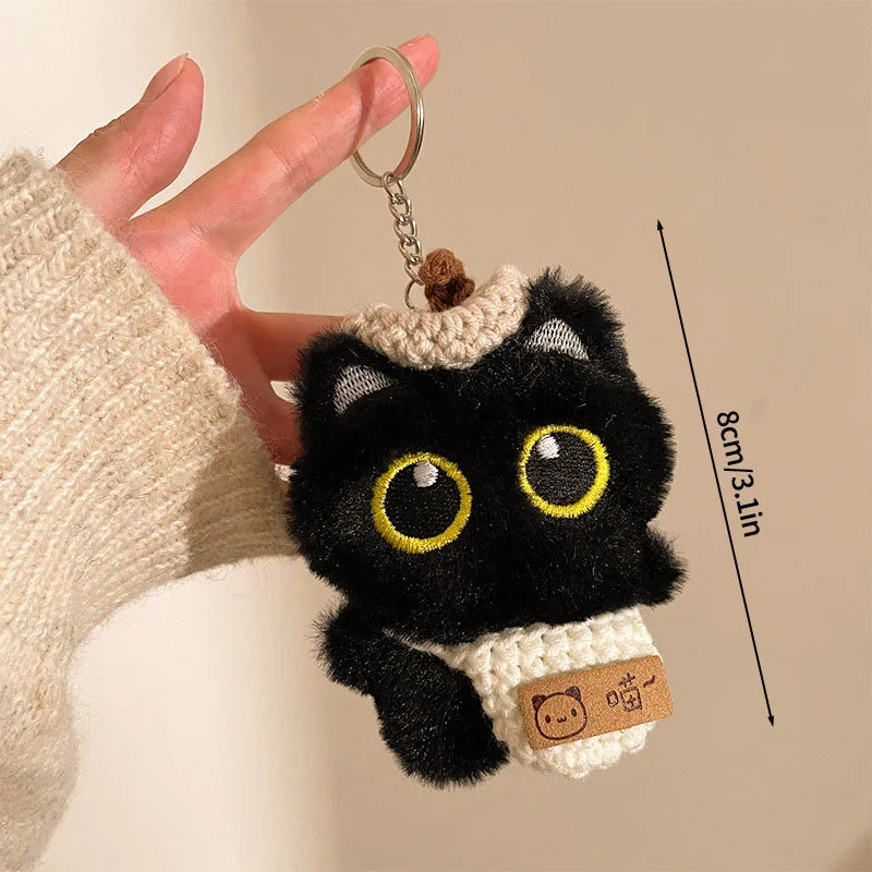Cute Keychain Kawaii Black Cat Keychain Plush Cats Toy Backpack Hanging Pendant Decoration Keyring Halloween Ghost Theme Gifts