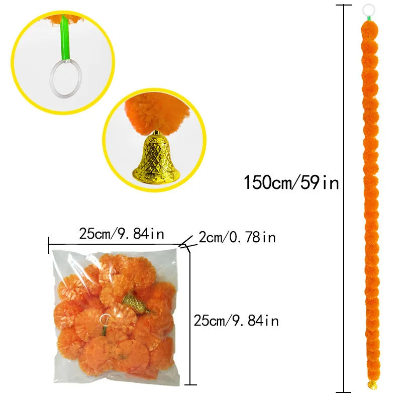 5-50pcs Marigold Flower Garlands Artificial Flower Garland for Indian Décor,Pooja, Diwali, Fiesta Day of The Dead, Mexican Party