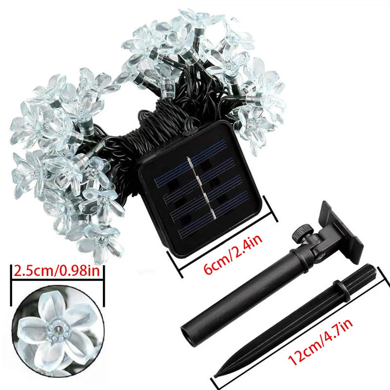 Solar Lamps LED Cherry Blossom Fairy Lights Outdoor Waterproof Oriental Cherry String Lights Decor Wedding Party Tree Parterre