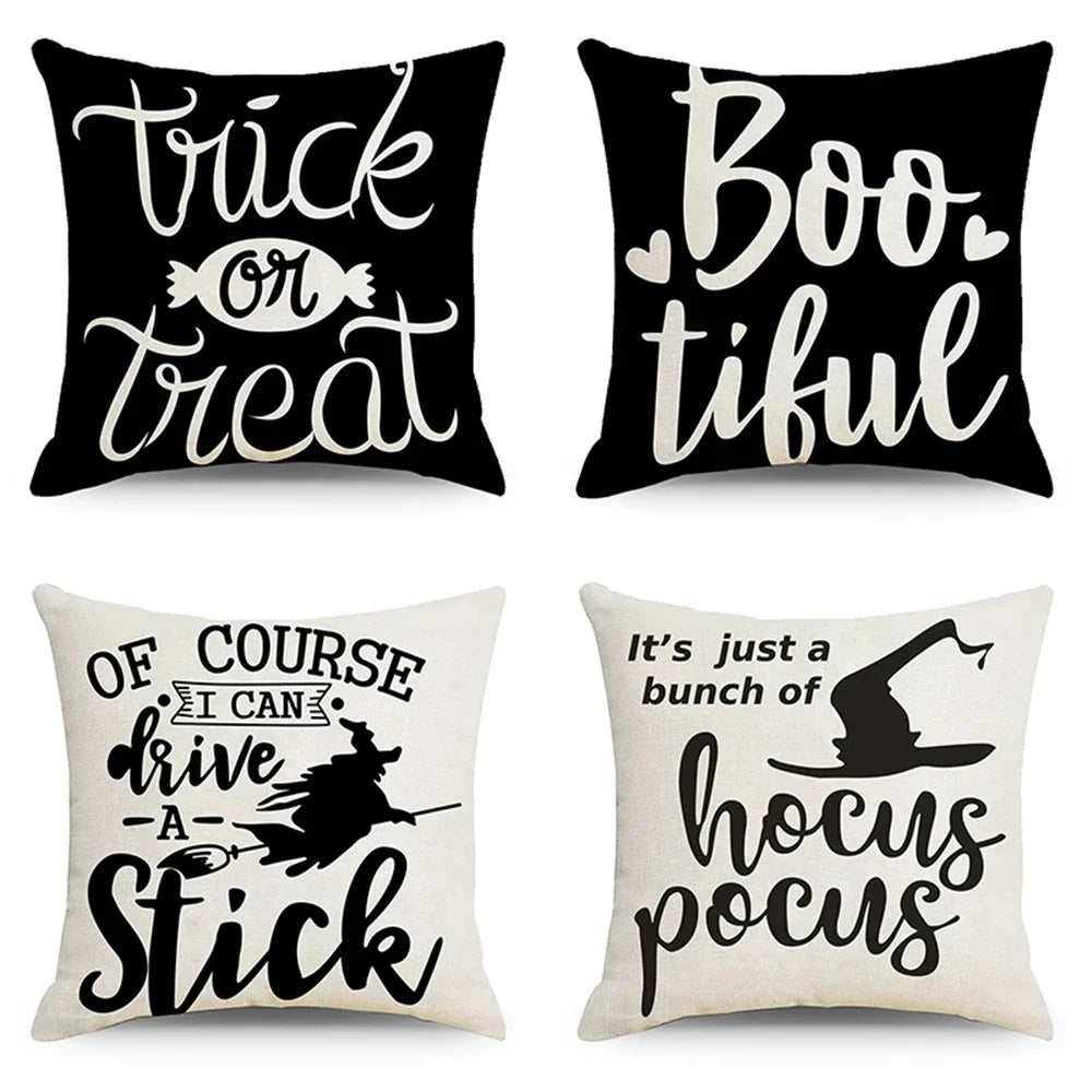 2024 New Linen Halloween Fall Cushion Cover 45x45cm Farmhouse Cat Witch Home Throw Pillow Covers For Home Room Couch Decor
