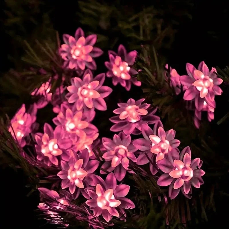 5-12m Led Solar String Lotus Sakura Flower Cherry Flower Lights LED Outdoor Waterproof Festival Garden Decorative Lights