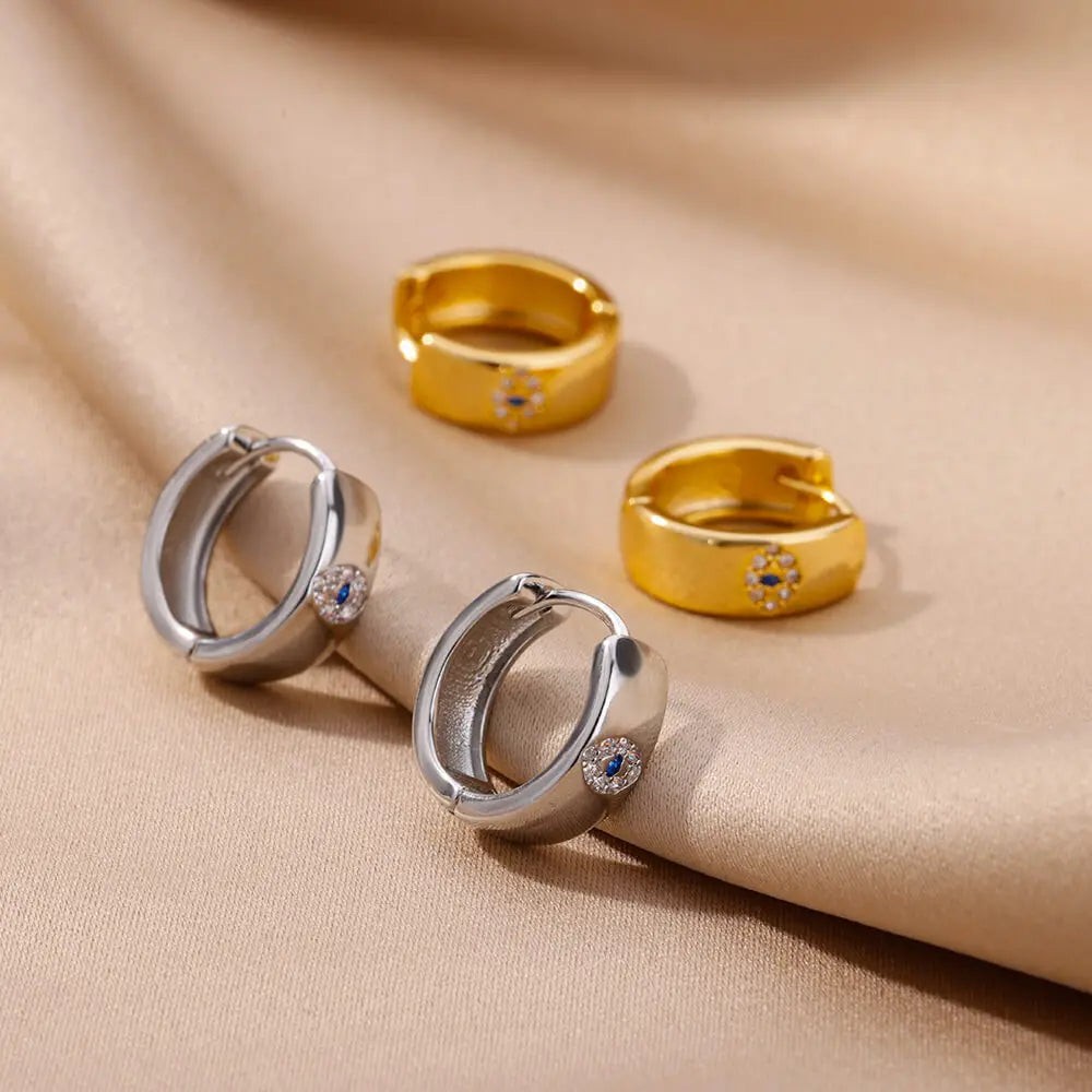 Vintage Gold Plated Evil Eye Earrings for Women Stainless Steel Hoop Earrings Luxury Aesthetic Jewelry Wedding Gift Free Shippin