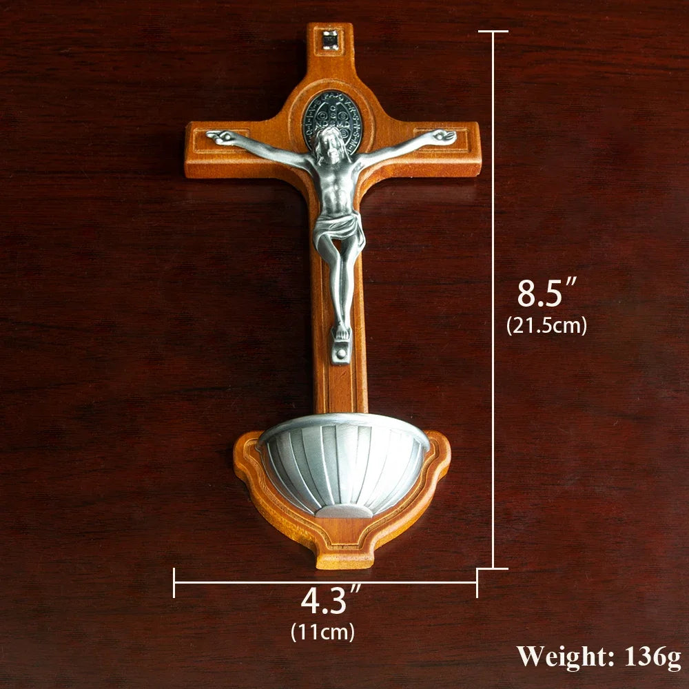 HTISOK Catholic Cross with Holy Water Wooden Wall Cross for Church and Home Decor Православный крест