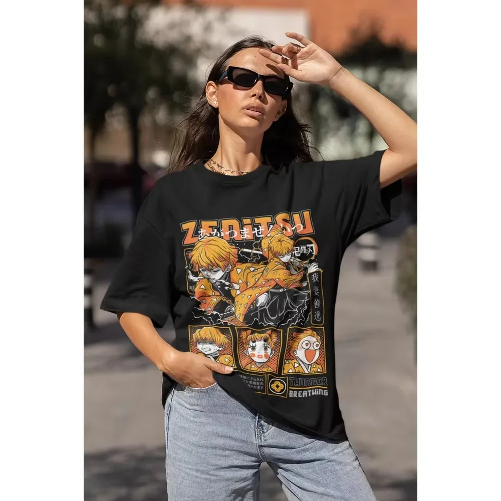 Agatsuma Zenitsu T-Shirt Demon Slayer Kimetsu No Yaiba Movie Halloween Shirt Women Clothing  Shirts for Women  Gothic Vintage