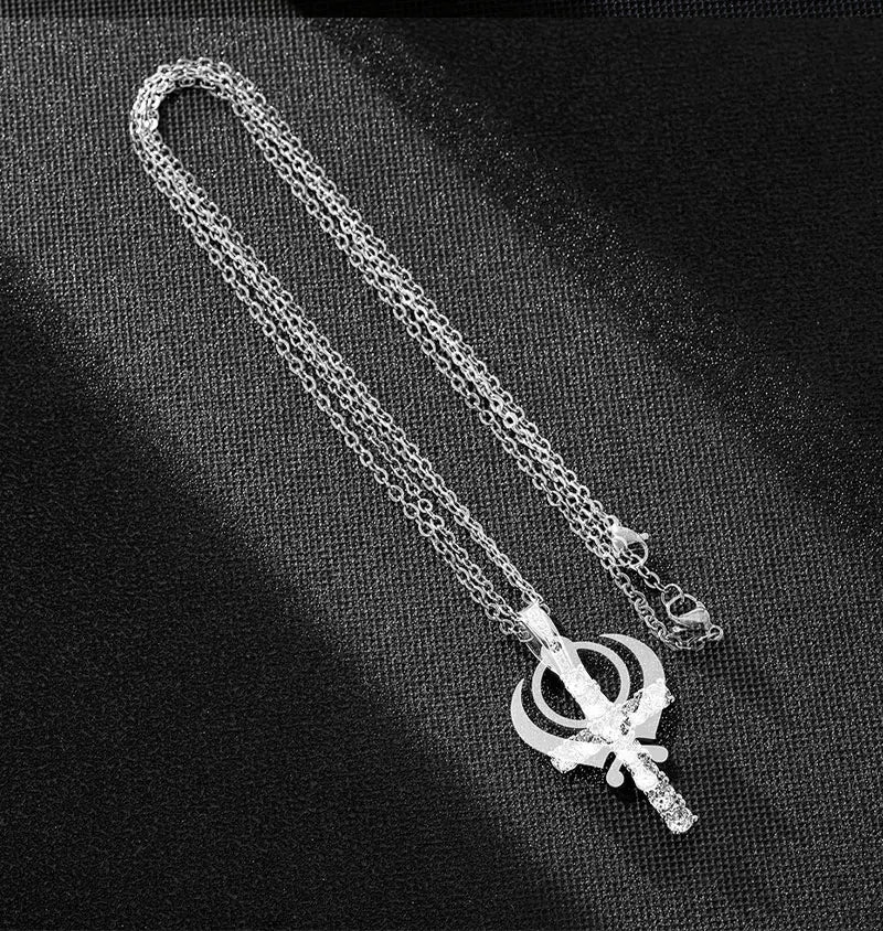 SONYA Stainless Steel Sikh Symbol Pendant Necklace for Men Women Unisex Ethnic Boho Couple Jewelry Tribal Gift Accessory