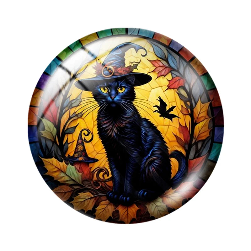 Halloween Black Cat 12mm14mm/16mm/18mm/20mm/25mm Round photo glass cabochon demo flat back Making findings