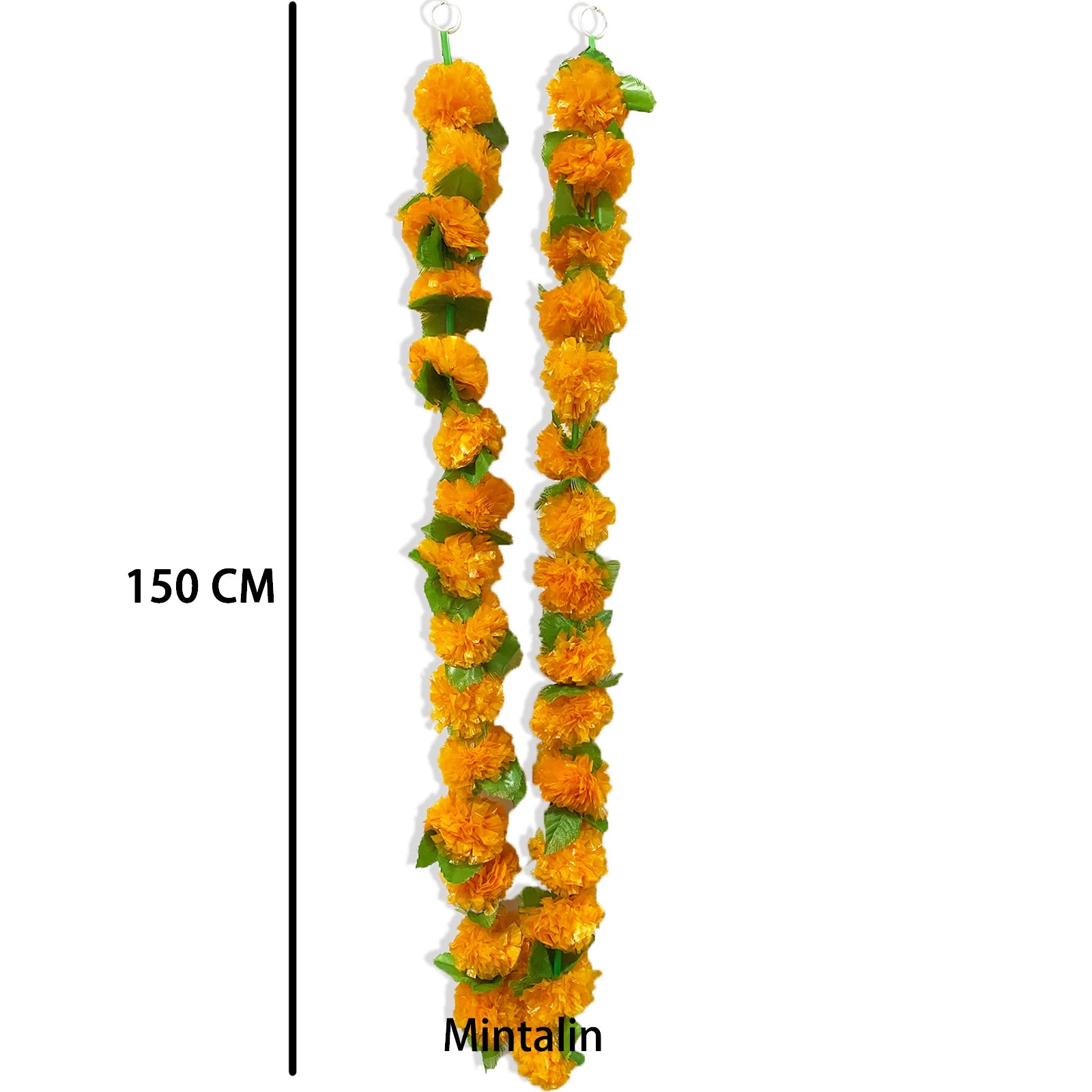 Marigold Garland for Decoration 10 Pcs of 5 feet (1,52 m)˜ Long Strands Artificial Marigold Flowers, Indian Décor for Pooja