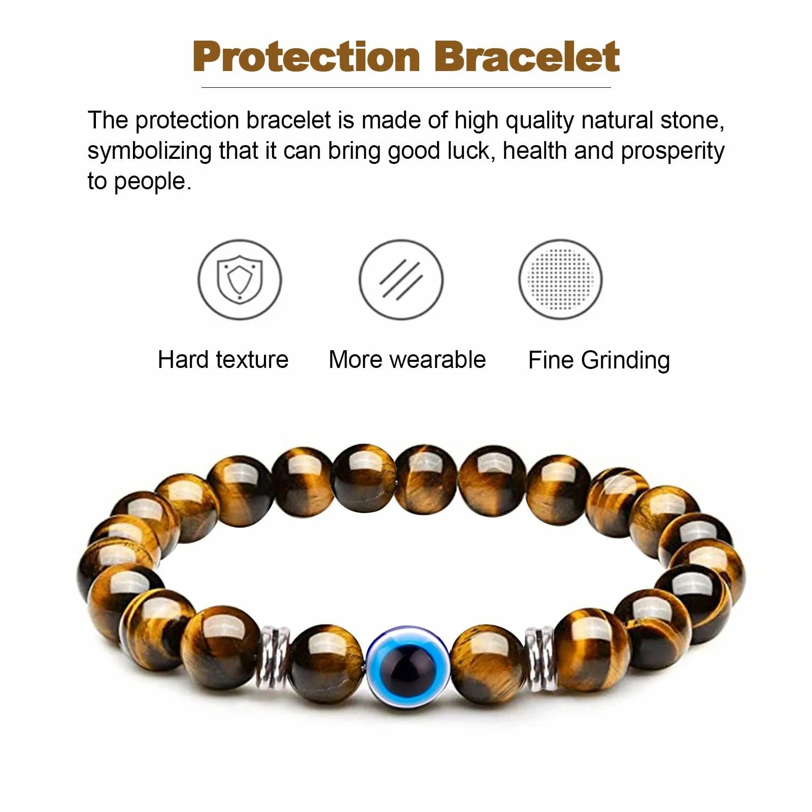 Evil Eye Bracelet for Men 8mm Tigers Eye Stone Bracelet Protection Bracelet Natural Stone Bracelet Bring Luck  Jewelry Gifts
