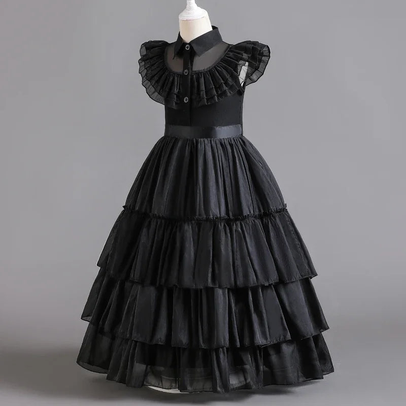 Children Wednesday Costume Girls Black Gothic Family Clothes Halloween Cosplay Costume for Kids Easter Carnival Fancy Dress Up