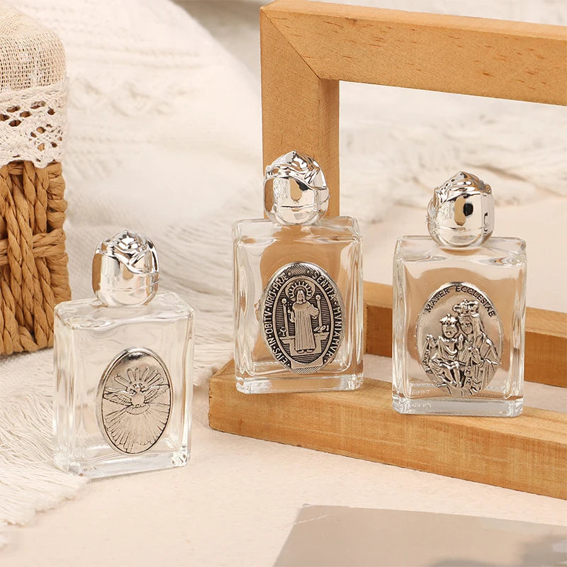 11 Types Of Glass Holy Water Jesus Bottle Religious Cross Bottle Christian Virgin Sculpture Bottle Refillable Holy Water Bottle