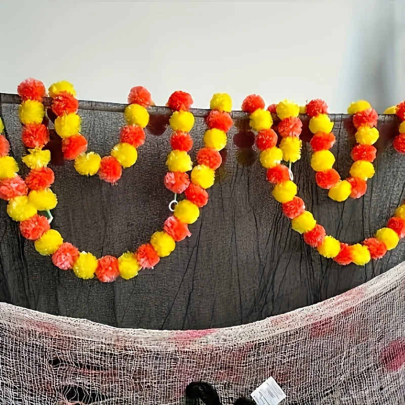 1pcs Marigold Garland for Decoration Artificial Marigold Flower Diwali Indian Wedding Mexico Dia De Los Muertos Halloween Decors