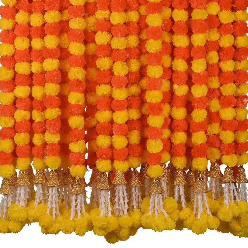 Long Strands Artificial Marigold Garland Pooja Diwali Fiesta Indian Décor Marigold Flower Garlands Reusable Events Decor