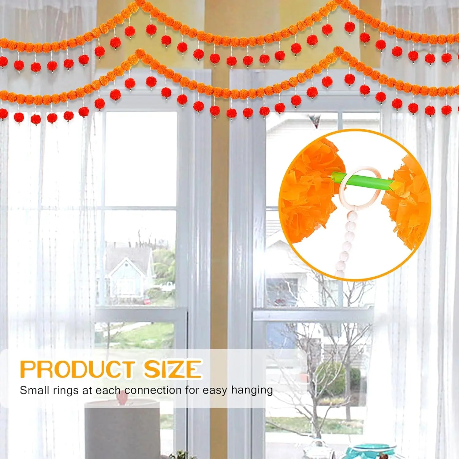 2-10pcs Marigold Flower Garland For Decoration Artificial Flower Garland Pooja, Diwali,Mexican Party ,Day of The Dead Decor