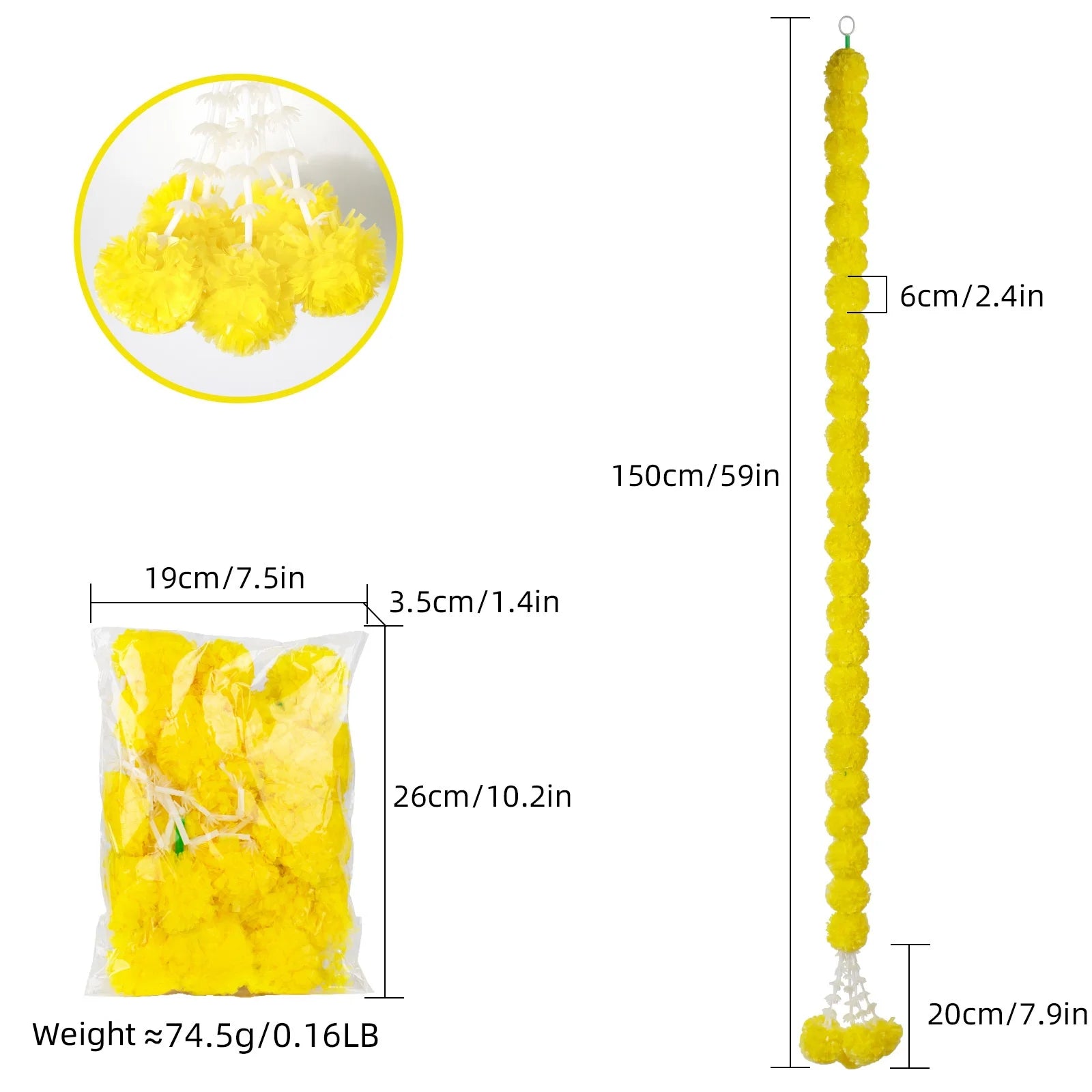 Marigold Garlands Artificial Flower for Indian Decoration Diwali Day of The Dead Halloween Party Festival Wreath Ornament