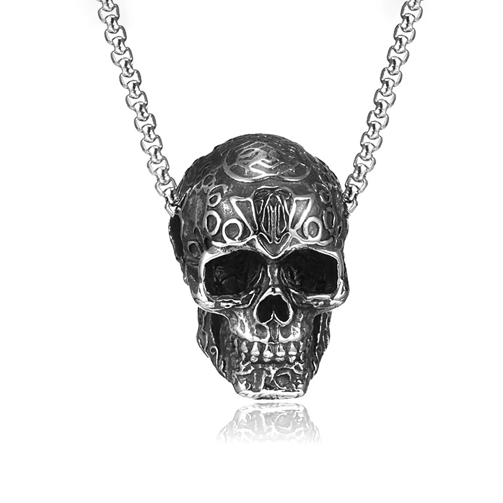 Gothic Hip Hop Skull Pendant Necklaces For Men Stainless Steel Punk Fashion Skeleton Necklace Halloween Jewelry Gifts Wholesale