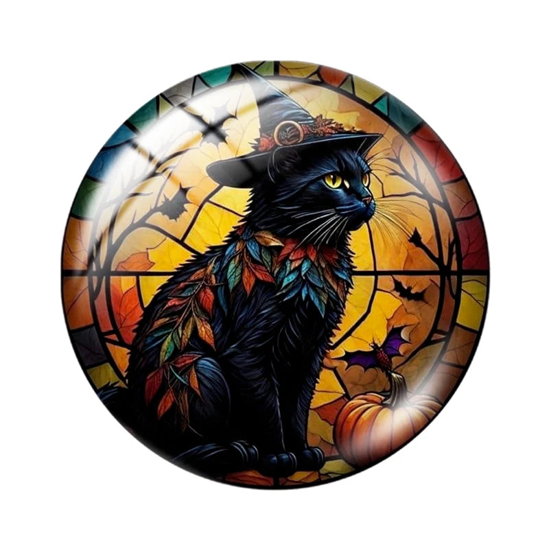 Halloween Black Cat 12mm14mm/16mm/18mm/20mm/25mm Round photo glass cabochon demo flat back Making findings