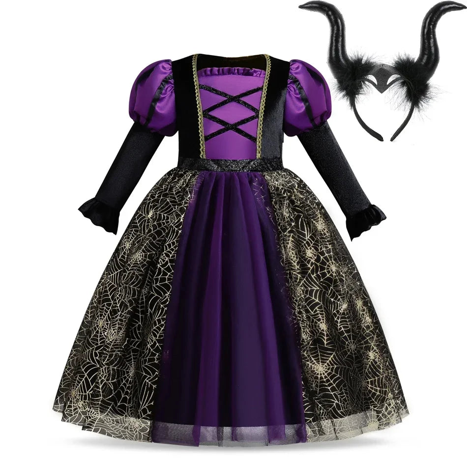 Witch Costume Kids for Girls Ghost Gothic Black Dress for Girl Carnival Party Halloween Princess Clothings