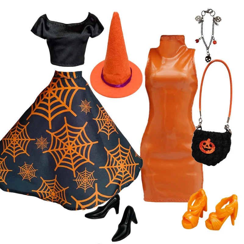 1/6 Doll Cosplay Clothes Halloween dress Witch Cap Belts Bag Broom Outfits for 12inch BJD Doll 30cm Doll Barbi Xinyi FR Doll