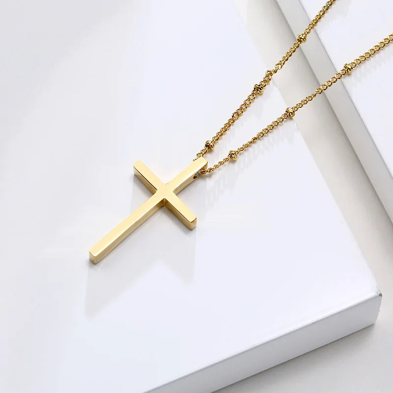 Cruz Cross Necklace Pendant, Women's Stainless Steel Cross Collar, Fashion Religious Jewelry