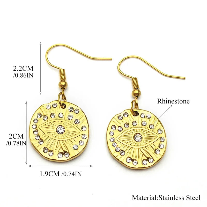 Evil Eyes Drop Earrings For Women Girls  Stainless Steel Rhinestone Gold Silver Color Earrings Jewelry