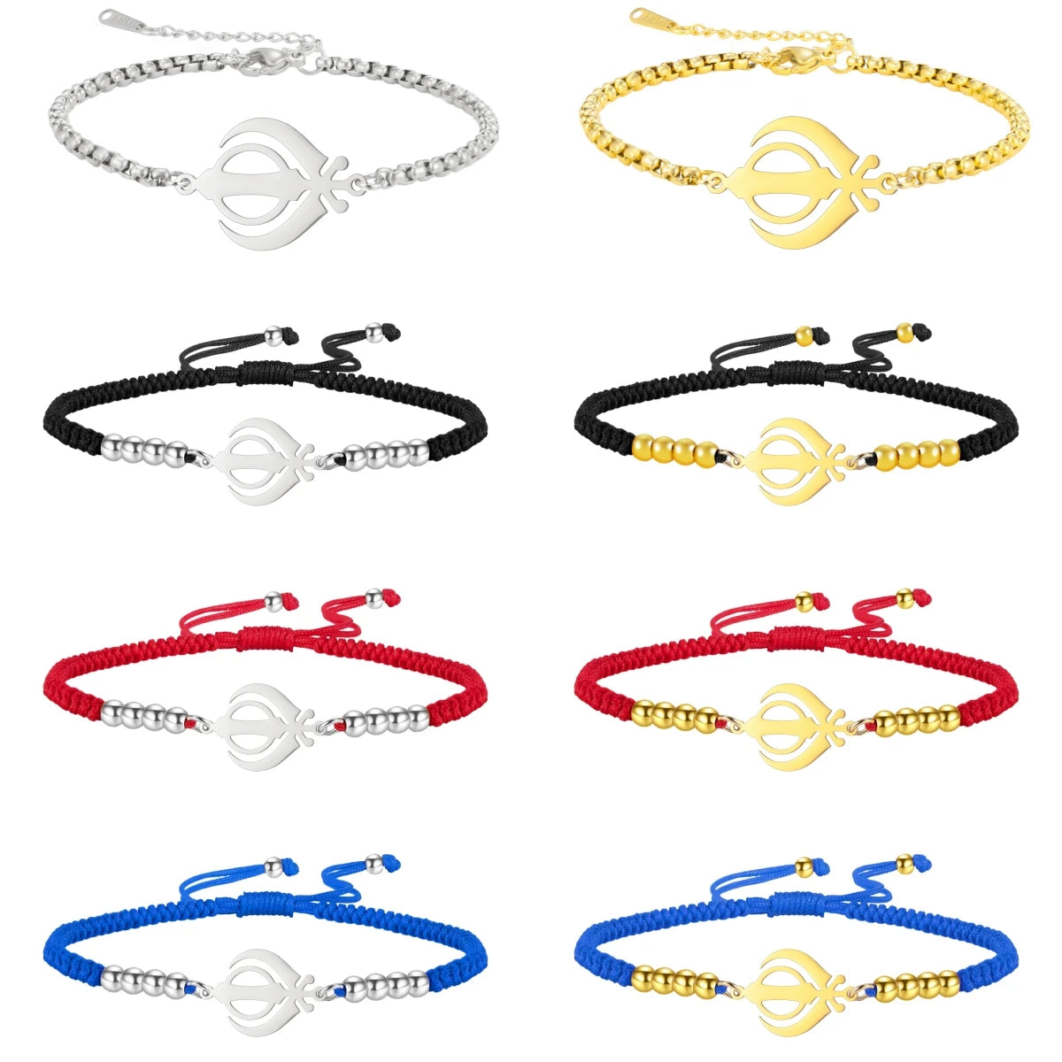 LIKGREAT Sikhism Adjustable Rope Bracelets for Women Men Stainless Steel Sikh Khanda Indian Pakistan Punjab Religious Jewelry