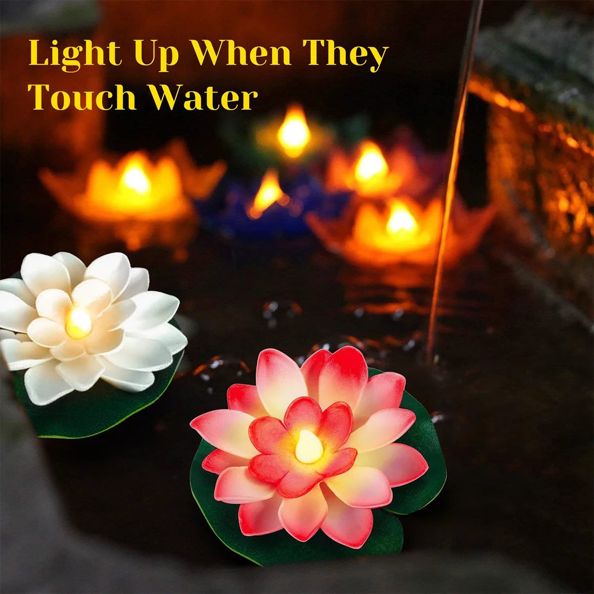 15/10CM Diwali Floating Induction Lotus Lamp Garden Led Pink Battery Powered Lights Outdoor Waterproof Landscape For Night Light