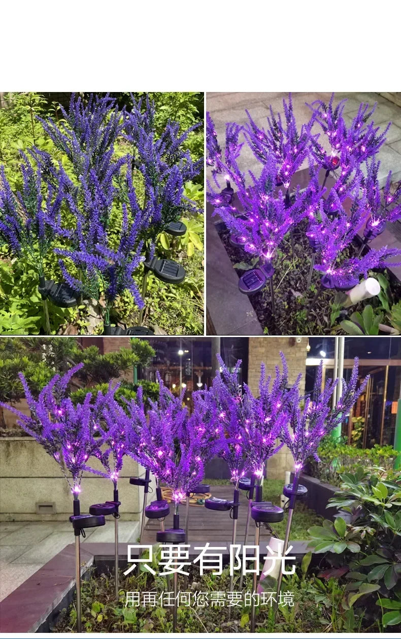 2025 New Purple Lavender Flower Solar Garden Lights Outdoor Decorative Lawn Lamp for Patio Yard Decor