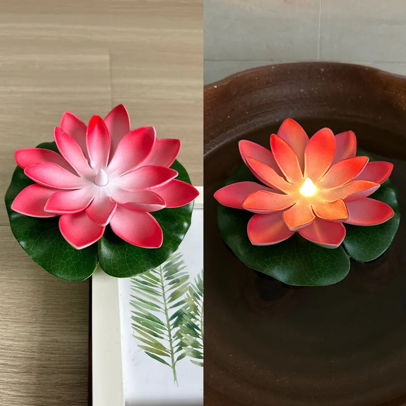 15/10CM Diwali Floating Induction Lotus Lamp Garden Led Pink Battery Powered Lights Outdoor Waterproof Landscape For Night Light