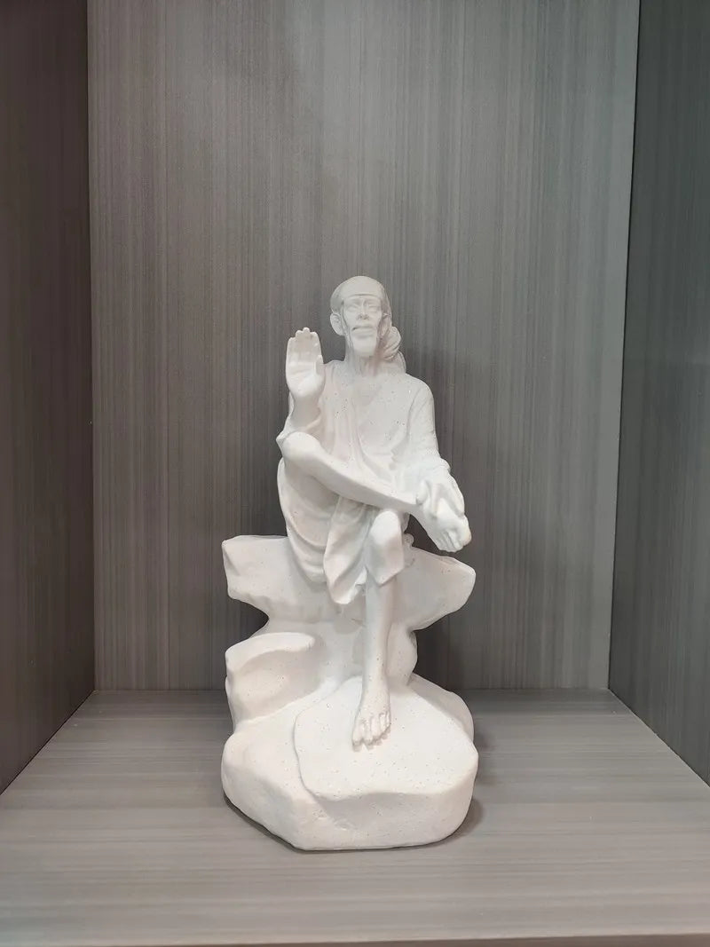 Vilead 26cm Sandstone Sai Baba of Shirdi Statue Hindu Sculpture Hand Crafted Replica Hinduism Indian God  Home Office Decoration