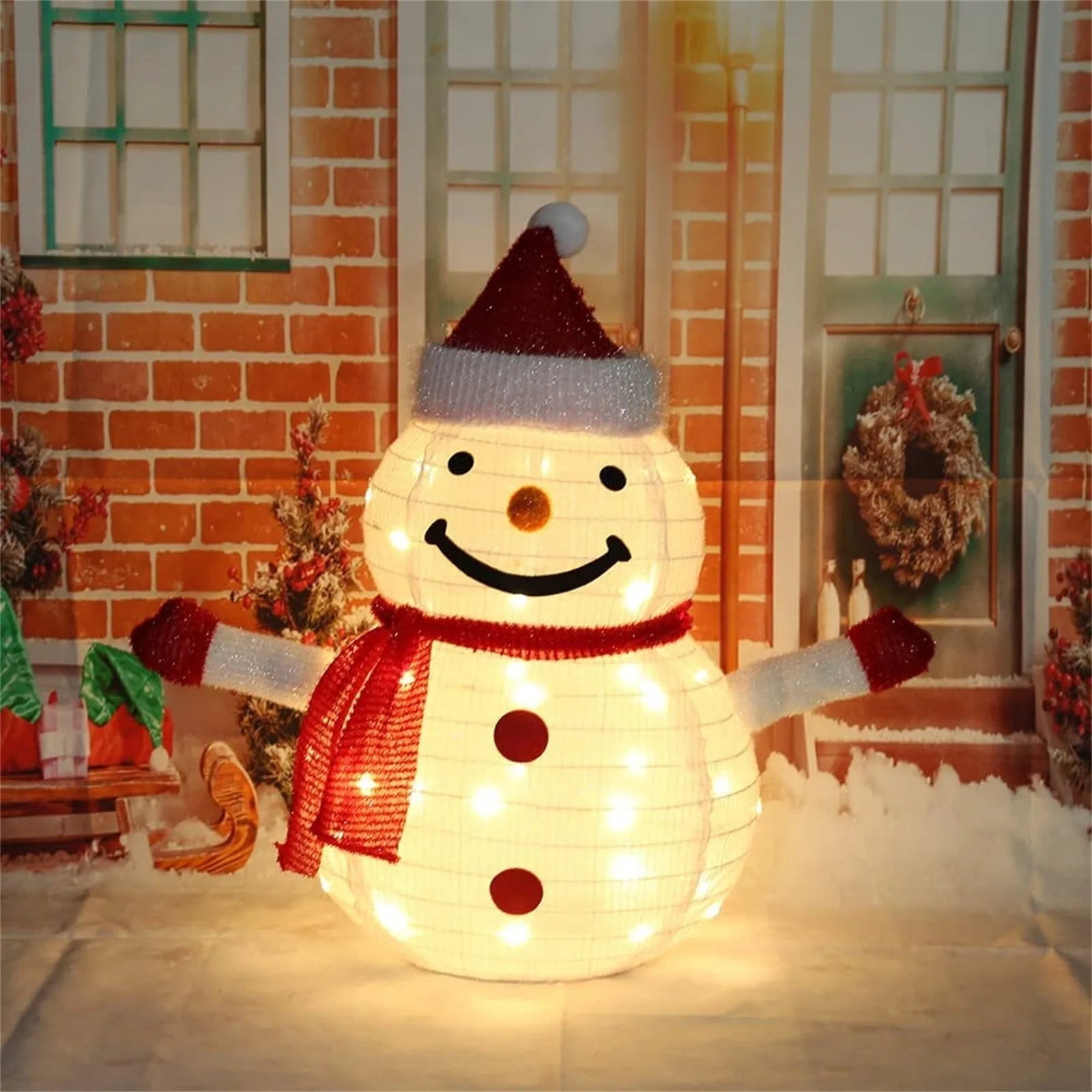 Christmas Cute Decoration Folding Cloth Snowman Retractable Cloth Glowing LED String Lights Indoor Outdoor Garden Decoration