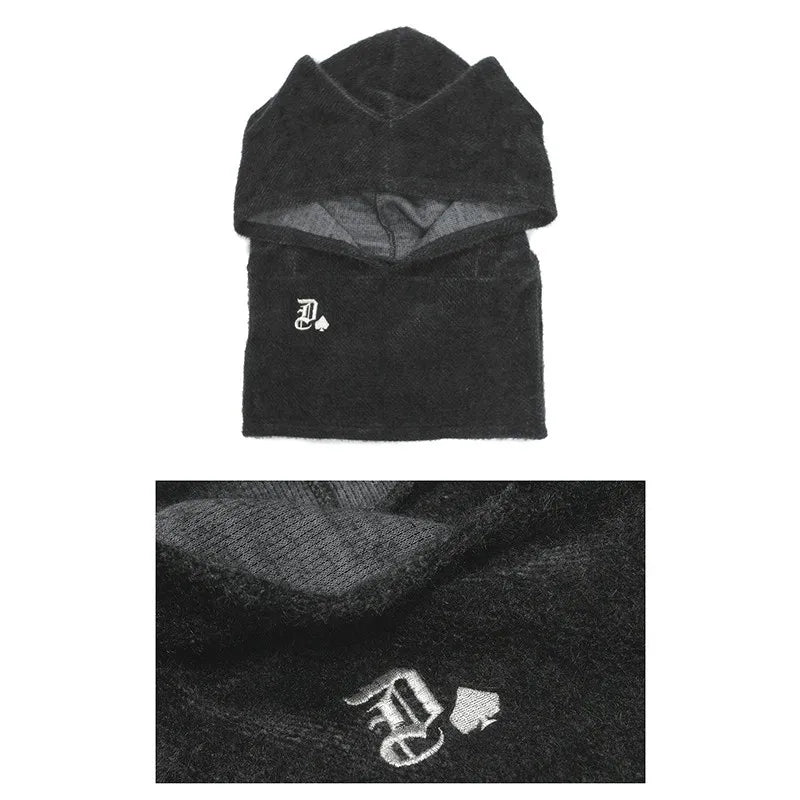 Japanese Harajuku Embroidery New Plush Dark Series Hat Student Boys and Girls Cat Ears Hats Scarf Winter Hat Y2K Halloween Cap